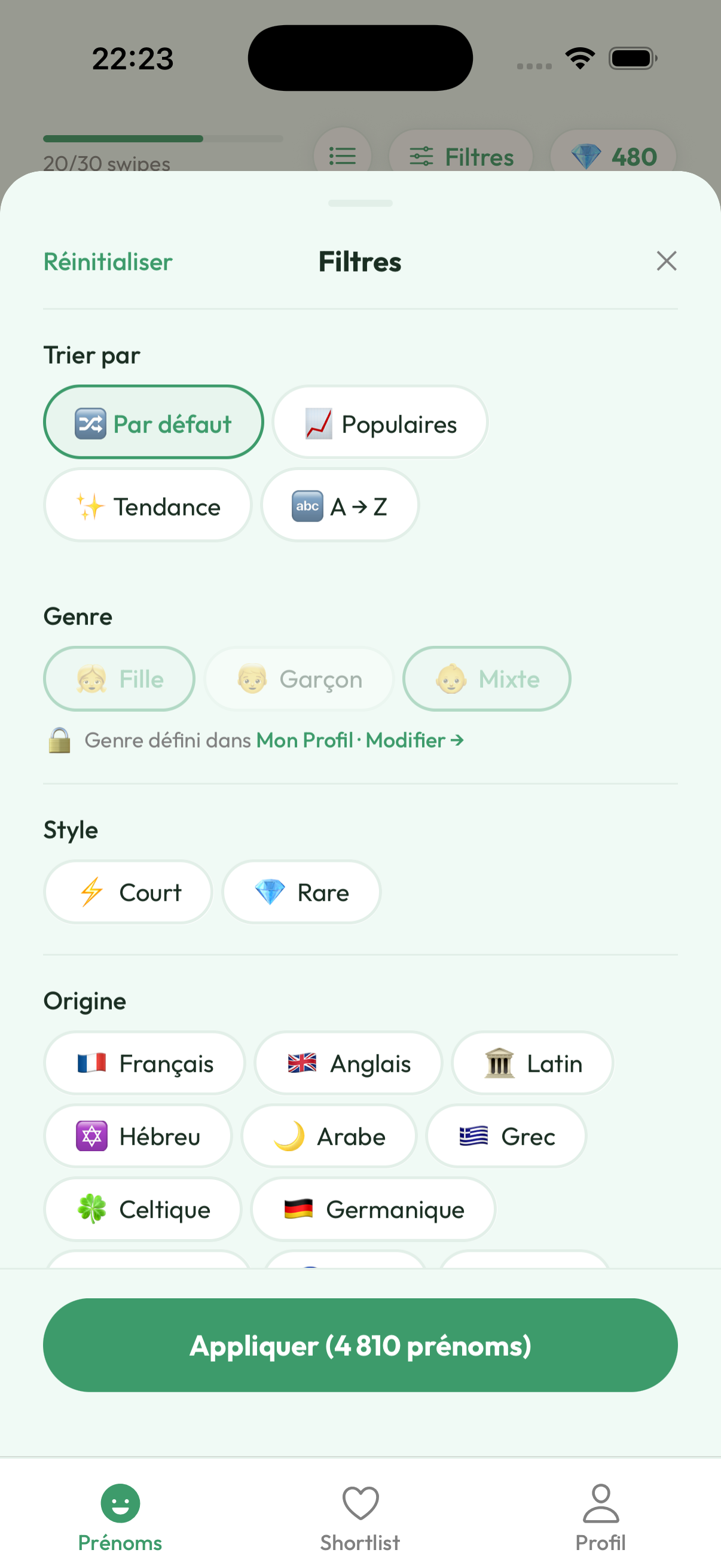 Filtres par genre, style et origine